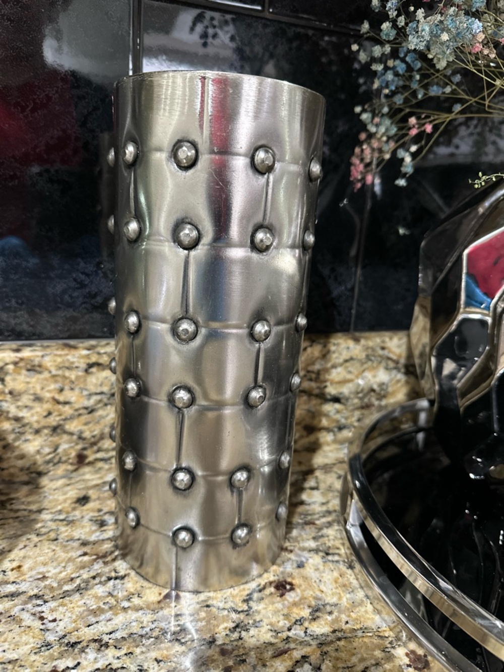 Silver Studded Metal Candleholder